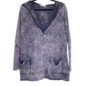 Abree Purple Mineral Wash Distressed Lagenlook Longline Hoodie Large